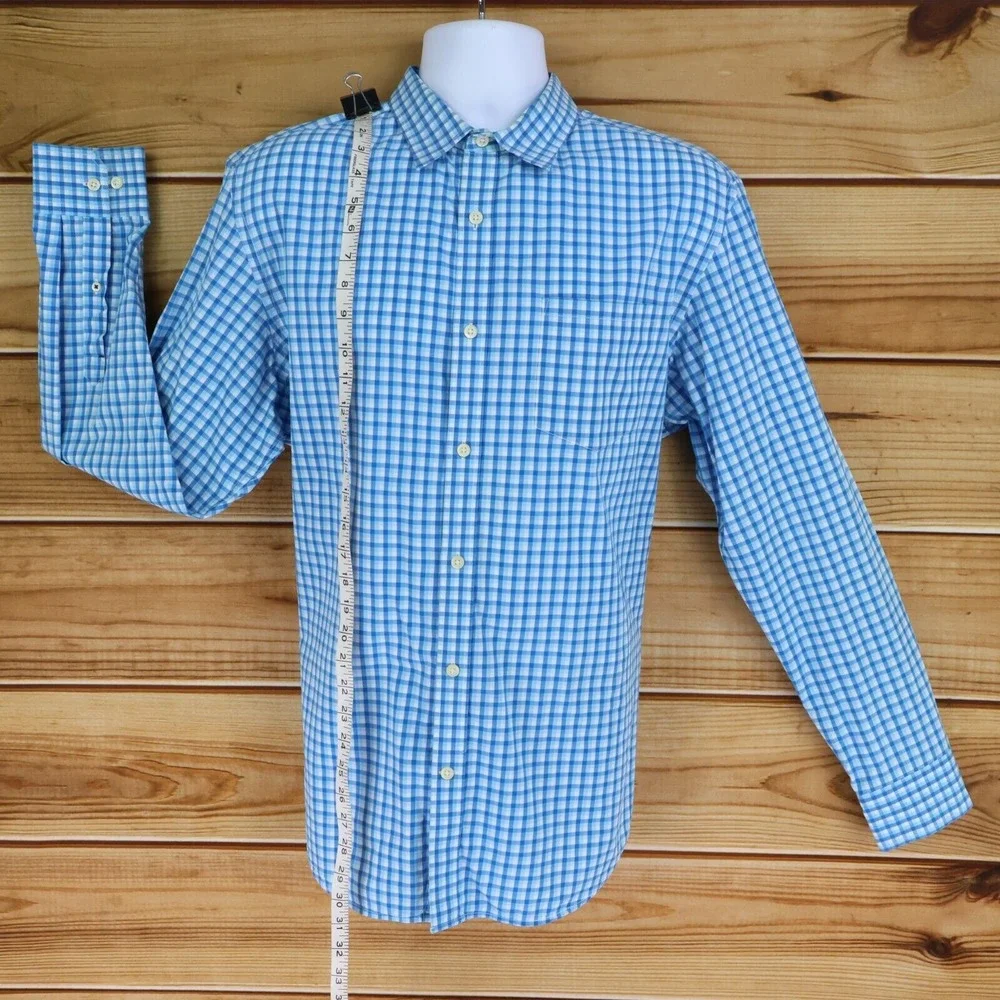 Banana Republic Soft Wash‎ Dress Shirt Mens Size L Light Blue Checks 100% Cotton